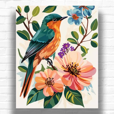 Small Bird on a Tree Branch - Paint by Number Kit