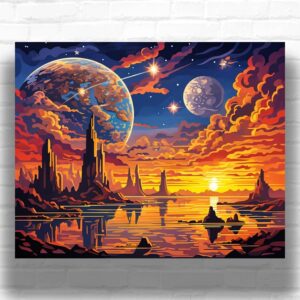 Three Planets on the Galactic Coast - Paint by Numbers Sci Fi