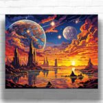 Three Planets on the Galactic Coast Paint by Numbers – Sci Fi Landscape Art