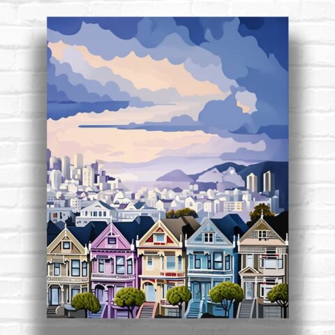 Victorian Painted Ladies Houses at Sunset in San Francisco - Paint by Numbers Kit