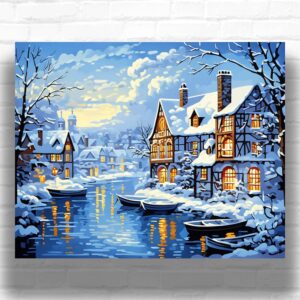 Winter Twilight in European Town - Paint by Numbers City