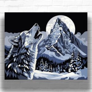 Wolf Howling at Moon - Wolf Paint by Number