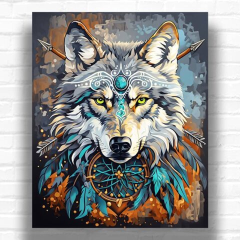 Wolf Indian Warrior - Paint by Number Wolf