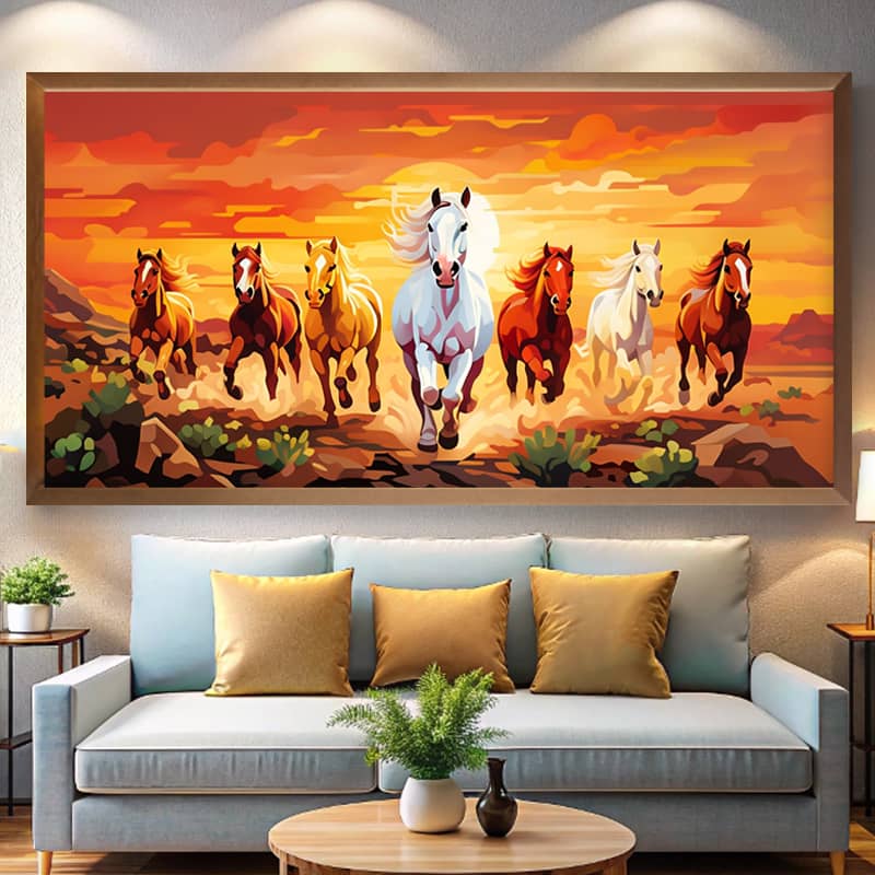 8 Running Horses Painting by Numbers Kit – Extra Large Horizontal Canvas