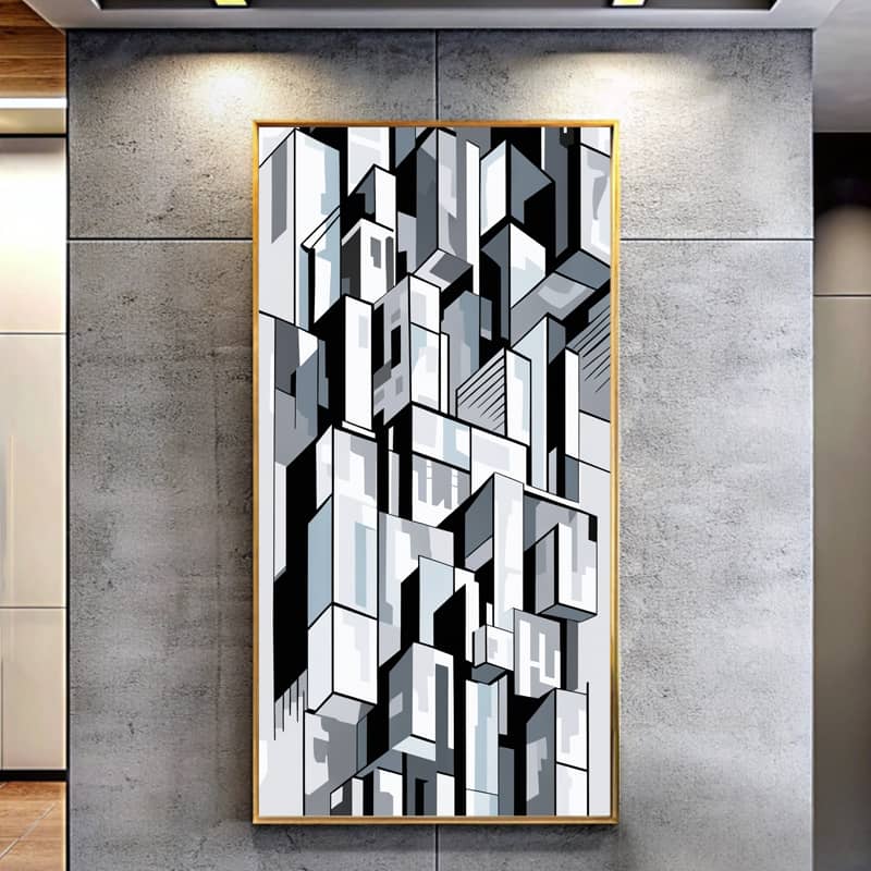 Abstract Art Grey Blocks Paint by Number Kit – Large Scale Canvas