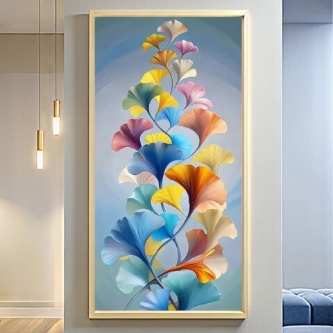 Abstract Ginkgo Leaf Paint by Numbers - Large Canvas Colorful Botanical Art