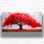 Abstract Red Tree Paint by Number - Big Size Horizontal Canvas Art