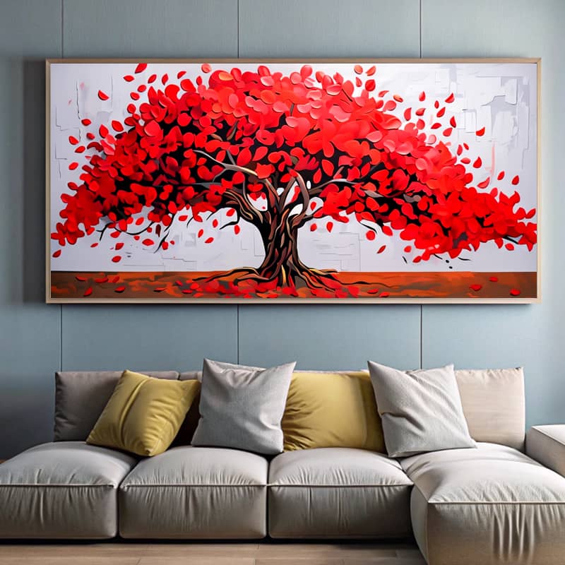 Abstract Red Tree Paint by Number Kit - Big Size Horizontal Canvas Art