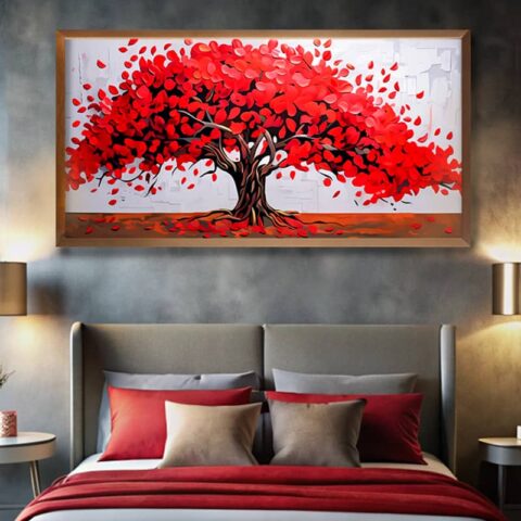 Abstract Red Tree Paint by Numbers - Big Size Horizontal Canvas Art