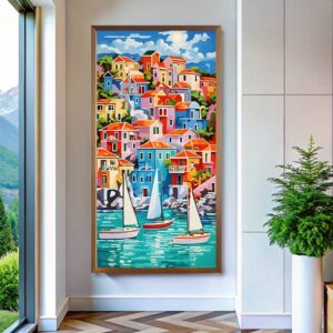 Abstract Village Paint by Numbers – Extra Large Vertical Canvas Art
