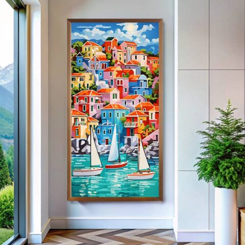 Abstract Village Paint by Numbers – Extra Large Vertical Canvas Art