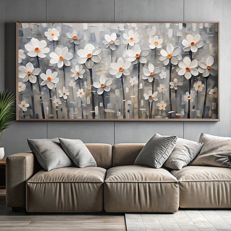 Abstract White Flowers Paint by Number - Large Size Modern Floral Art
