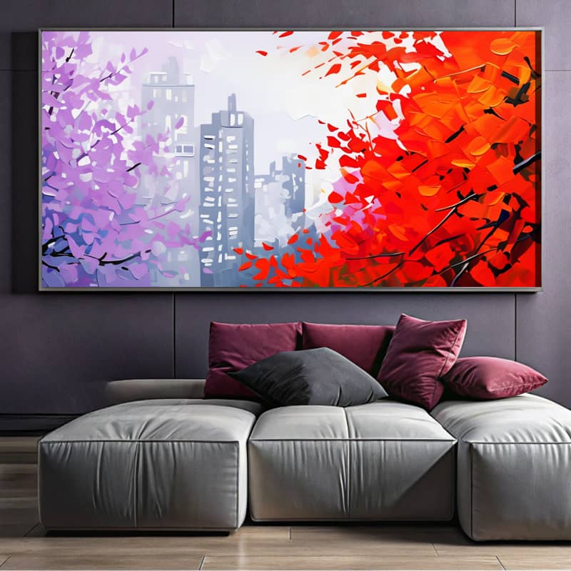 Autumn Red Trees Paint By Number Kit – Large Format Modern Cityscape Art