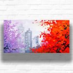 Autumn Red Trees Paint By Number – Large Format Modern Cityscape Art