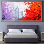 Autumn Red Trees Paint By Numbers – Large Format Modern Cityscape Art