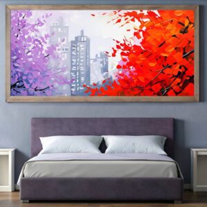 Autumn Red Trees Paint By Numbers – Large Format Modern Cityscape Art