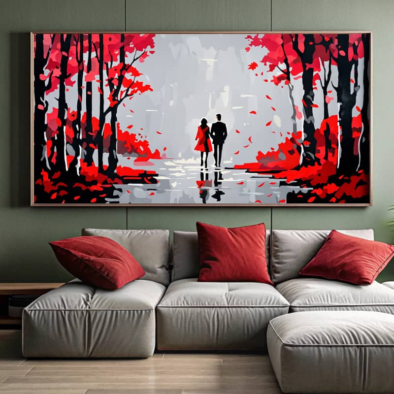 Autumn Walk Paint by Number – Large Size Canvas Romantic Fall Scene Art