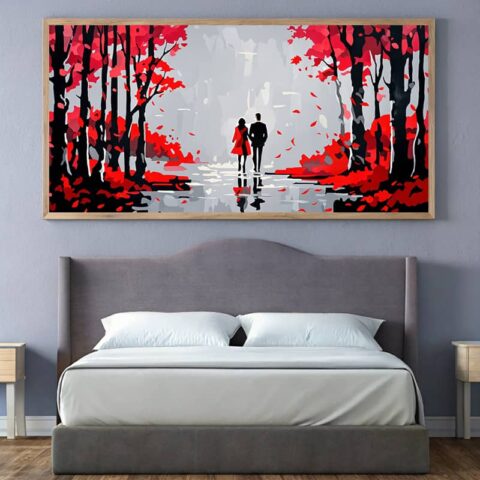 Autumn Walk Paint by Numbers – Large Size Canvas Romantic Fall Scene Art
