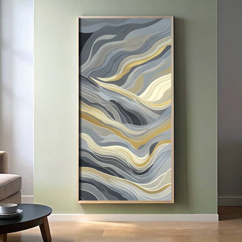 Beige Gray Waves Paint by Number – Extra Large Canvas Abstract Wall Art