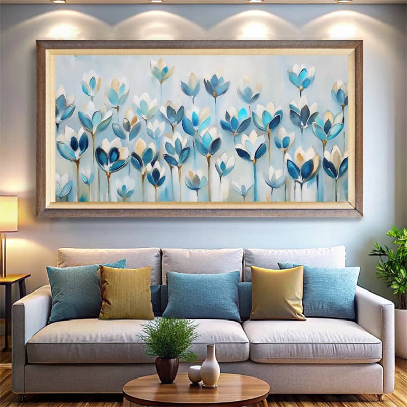 Blue Abstract Flowers Paint by Numbers Kit Big – Modern Floral Art for Adults