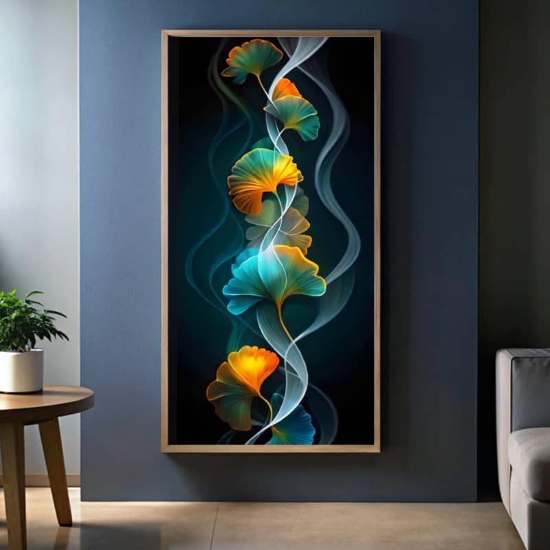 Blue Brown Ginkgo Leaves Paint by Number Kit – Big Canvas Vertical Art