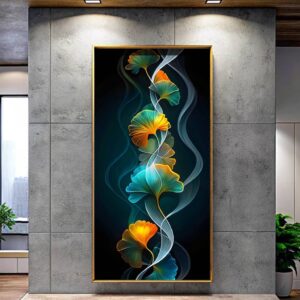 Blue Brown Ginkgo Leaves Paint by Numbers – Big Canvas Vertical Art