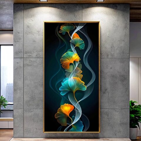 Blue Brown Ginkgo Leaves Paint by Numbers – Big Canvas Vertical Art