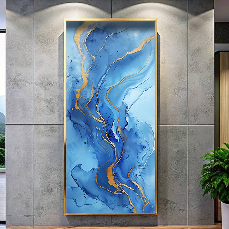 Blue Gold Marble Texture Paint by Number Kit – Extra Large Canvas Abstract Art