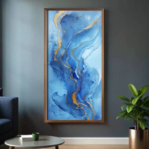 Blue Gold Marble Texture Paint by Numbers – Extra Large Canvas Abstract Art