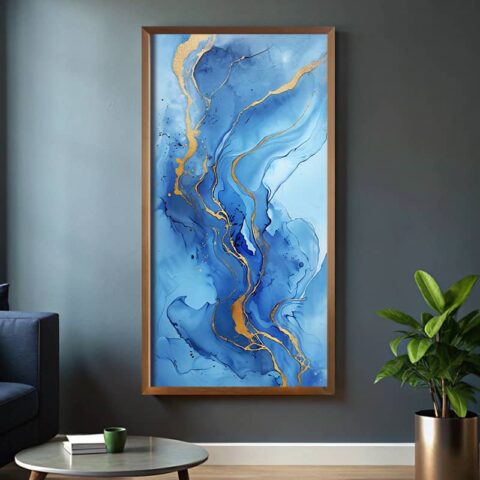 Blue Gold Marble Texture Paint by Numbers – Extra Large Canvas Abstract Art