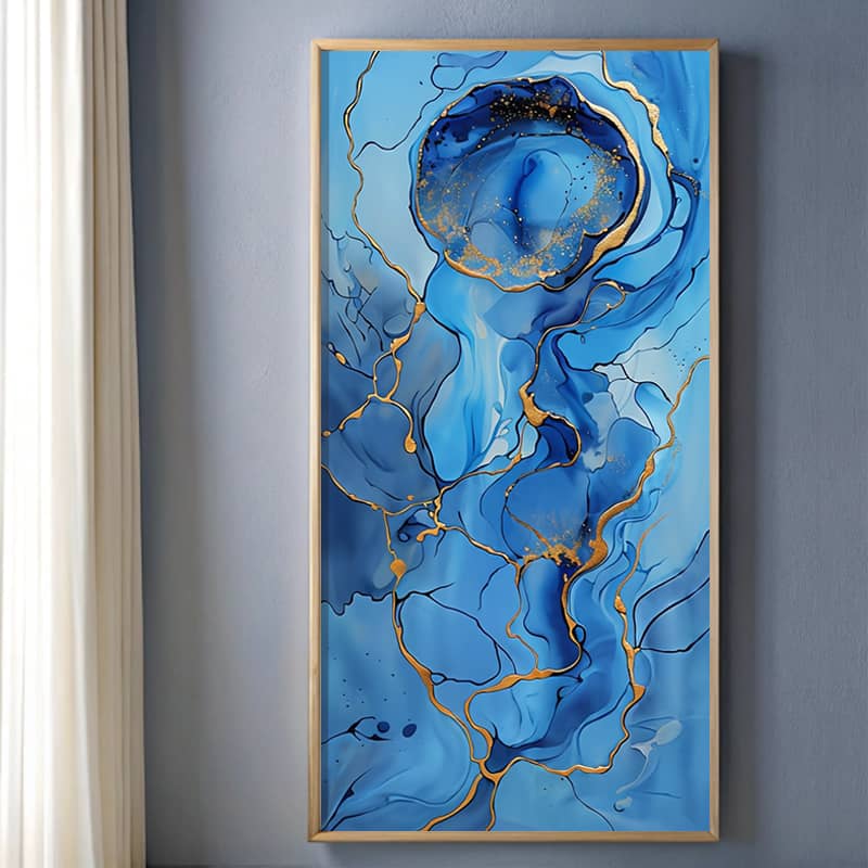 Blue Gold Texture Paint by Numbers Kit – Large Abstract Marble Wall Art
