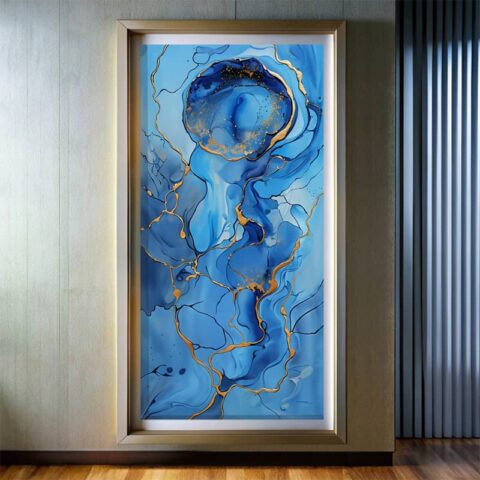 Blue Gold Texture Paint by Numbers – Large Abstract Marble Wall Art