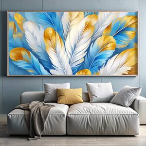 Blue and Gold Feathers - Extra Large Canvas Paint by Numbers