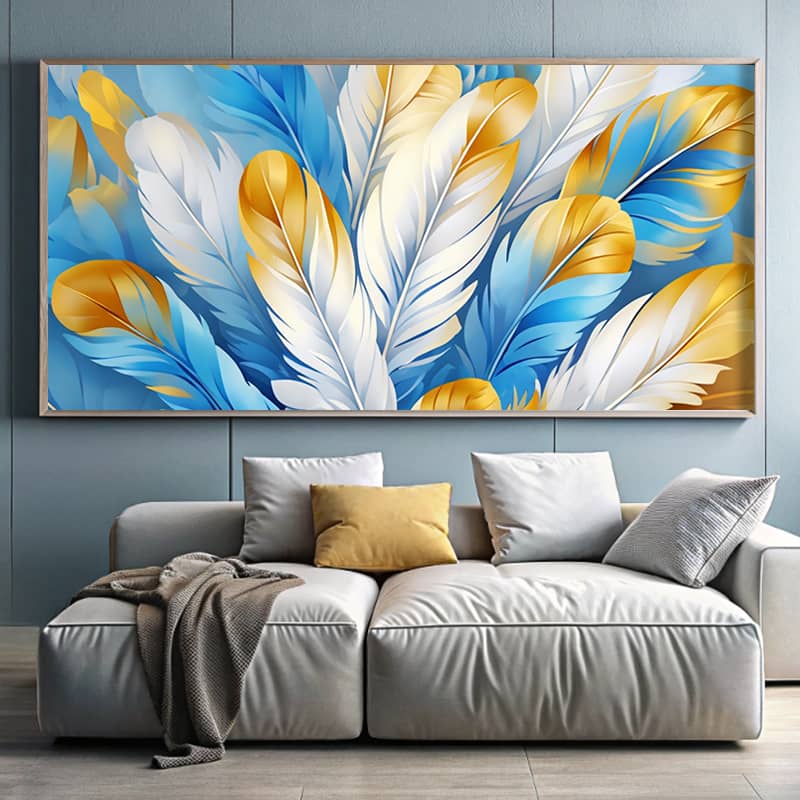 Blue and Gold Feathers Paint By Number Kit – Extra Large Canvas Artwork