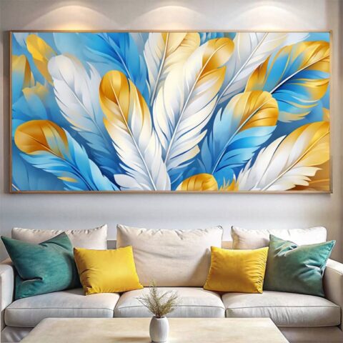 Blue and Gold Feathers Paint By Numbers – Extra Large Canvas Artwork