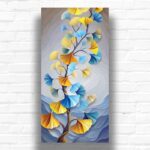 Brown Blue Ginkgo Leaves Paint by Numbers Kit - XL Canvas Art