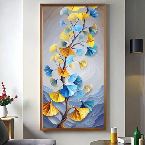 Brown Blue Ginkgo Leaves Paint by Numbers - XL Canvas Art