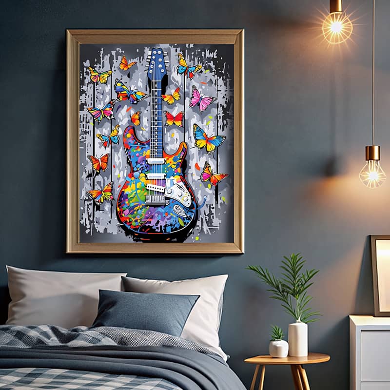 Butterfly Blues Music Paint by Number – Abstract Electric Guitar Art