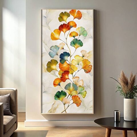 Colored Ginkgo Leaves Paint by Numbers – Large Canvas Botanical Wall Art