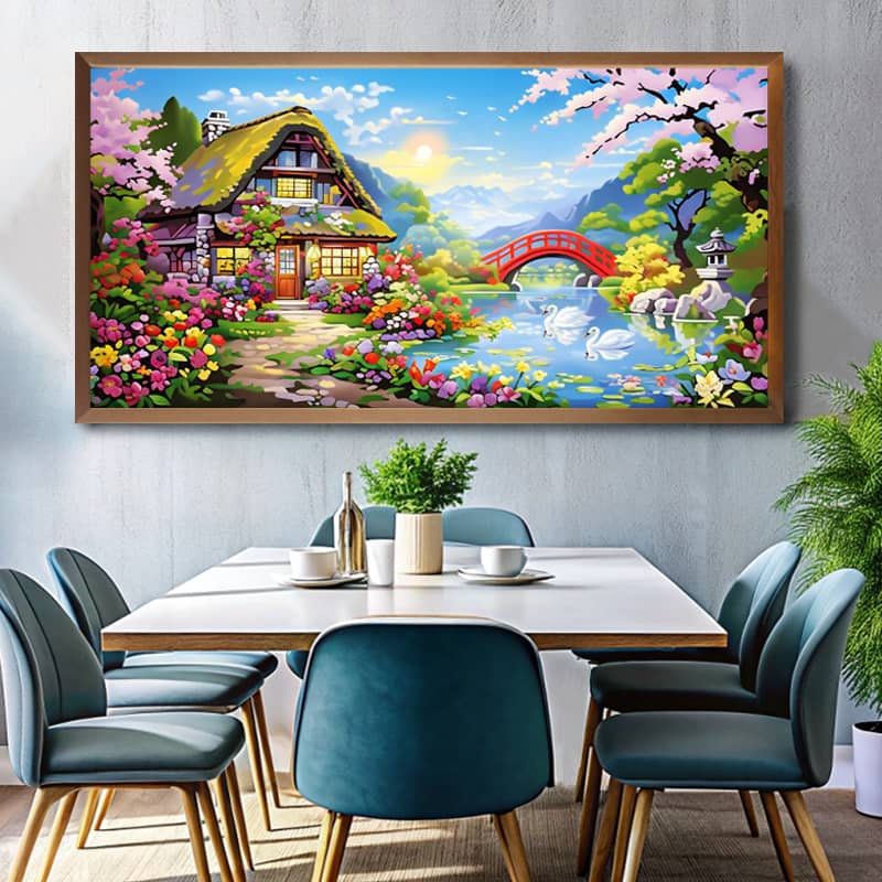 Country Cottage Paint by Number – Extra Large Canvas Landscape Art