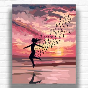 Dream Flight at Sunset Paint by Numbers - Woman Silhouette Wall Art