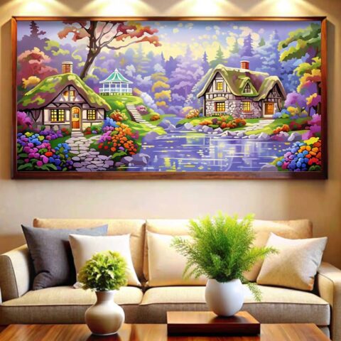 English Cottage Garden Paint by Numbers - Extra Large Horizontal Canvas Art