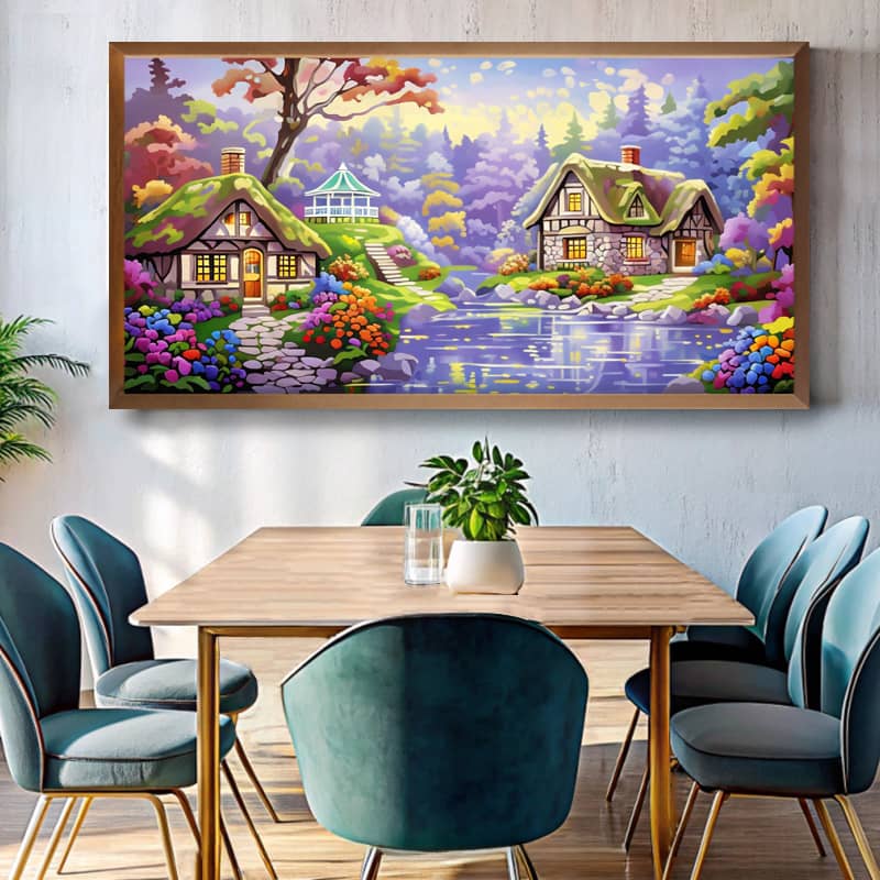 English Cottage Garden Paint by Numbers Kit - Extra Large Horizontal Canvas Art