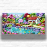 English Country Cottage Paint by Number Kit – Large Format Canvas Art