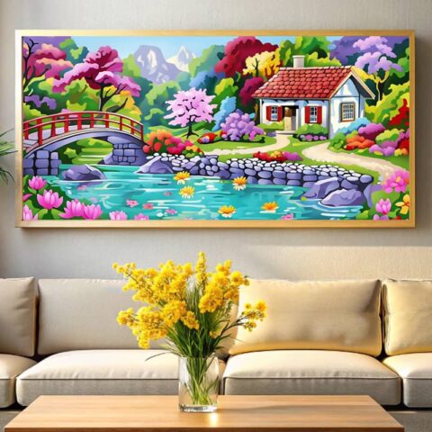 English Country Cottage Paint by Numbers – Large Format Canvas Art
