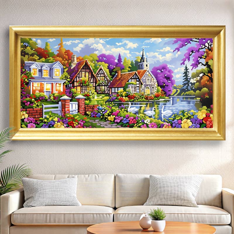 English Country – Oversized Paint by Numbers Kit Cottage Art