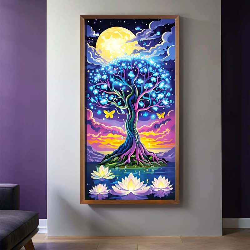 Fantasy Blue Tree Paint by Numbers Kit – Extra Large Mystical Canvas Art