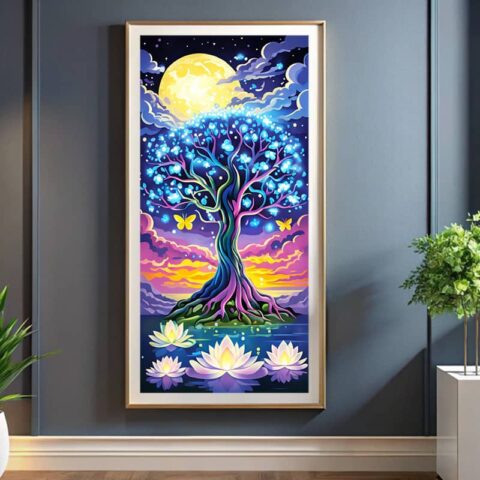 Fantasy Blue Tree Paint by Numbers – Extra Large Mystical Canvas Art