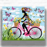Floral Black Girl on Bicycle - Abstract Paint by Number Kits