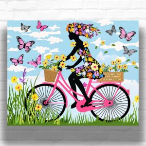 Floral Black Girl on Bicycle - Abstract Paint by Number Kits